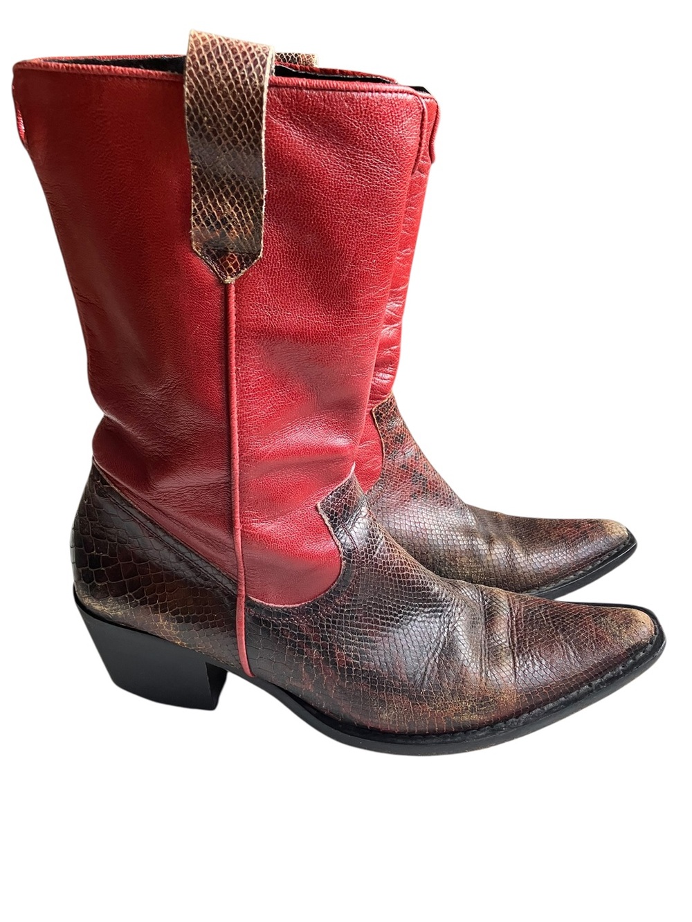 Vintage 90s Guess Western Cowboy Boots Two Tone Embossed Leather Size 8